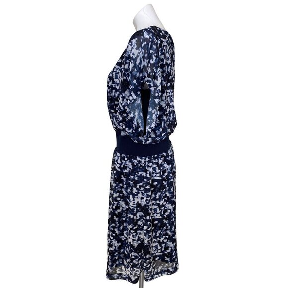 H by Halston Layered Dress, Brush Stroke Blue Sky Cap Sleeves Women's Size M - Picture 6 of 10